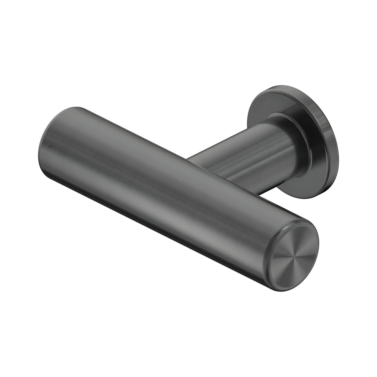 Nero Mecca T-Pull cabinet handle in gun metal, stainless steel, shown on white background