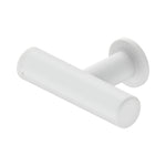 Nero Mecca matte white T-pull cabinet handle with rounded cylindrical bar and circular mounts, isolated on white