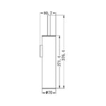 Nero Mecca toilet brush holder technical drawing in brushed nickel, showing wall-mounted dimensions and side view in millimetres