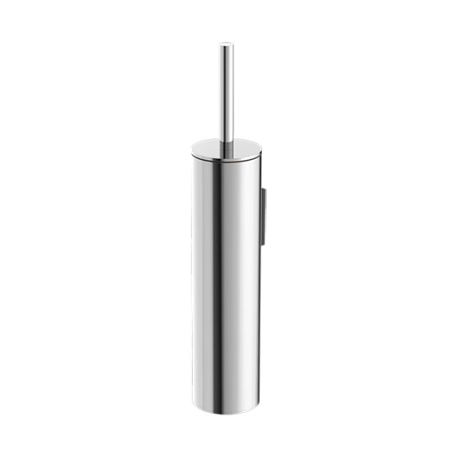 Nero Mecca chrome toilet brush holder, sleek cylindrical stainless steel bathroom accessory on white background
