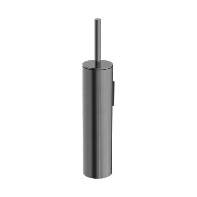 Nero Mecca toilet brush holder in gun metal, cylindrical wall-mounted bathroom accessory with brush handle visible, product view