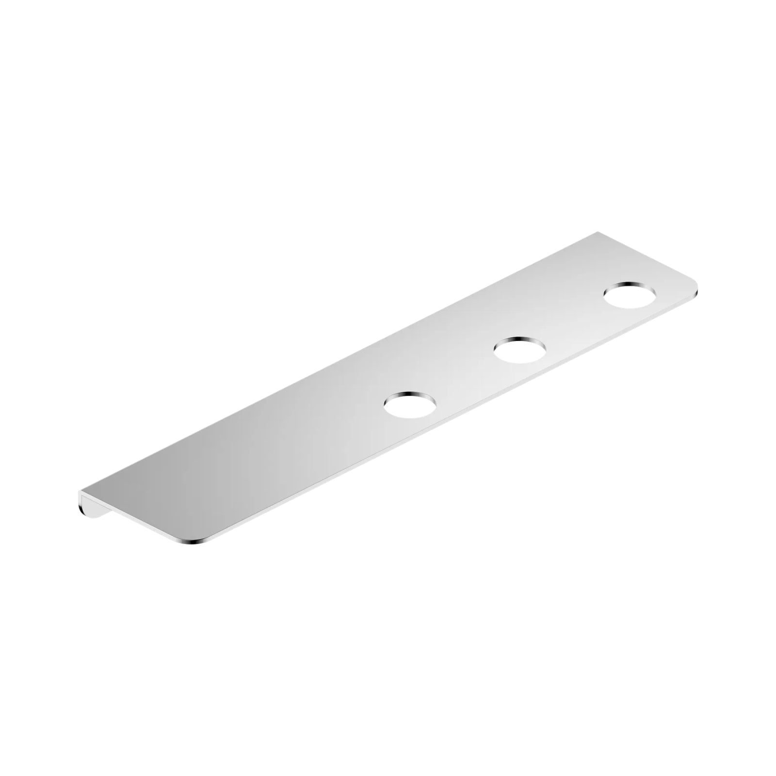 Nero Mecca chrome triple soap bottle holder shelf with three round openings, angled product view