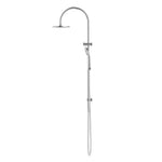 Nero Mecca chrome twin rail shower with overhead rose and hand shower, wall mounted on white background