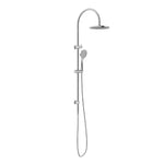 Nero Mecca twin shower rail set in chrome, with overhead rain shower and hand shower, wall mounted