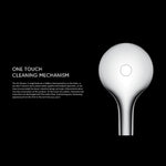 Air Shower II hand shower detail with one-touch cleaning mechanism, shown front-on in brushed bronze finish on black background