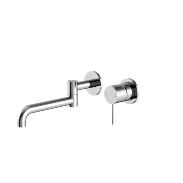 Nero Mecca wall basin/bath mixer in chrome with 225mm swivel spout and wall-mounted control lever