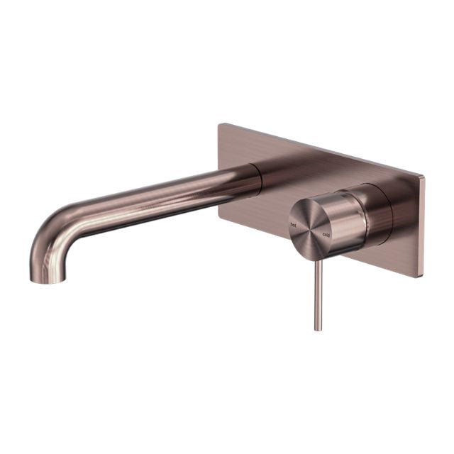 Nero Mecca wall basin/bath mixer in brushed bronze, wall-mounted with 120mm spout and single lever handle