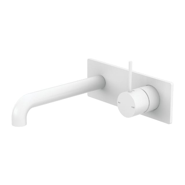 Nero Mecca wall basin/bath mixer in matte white with 230mm spout, wall-mounted handle-up tap, side view