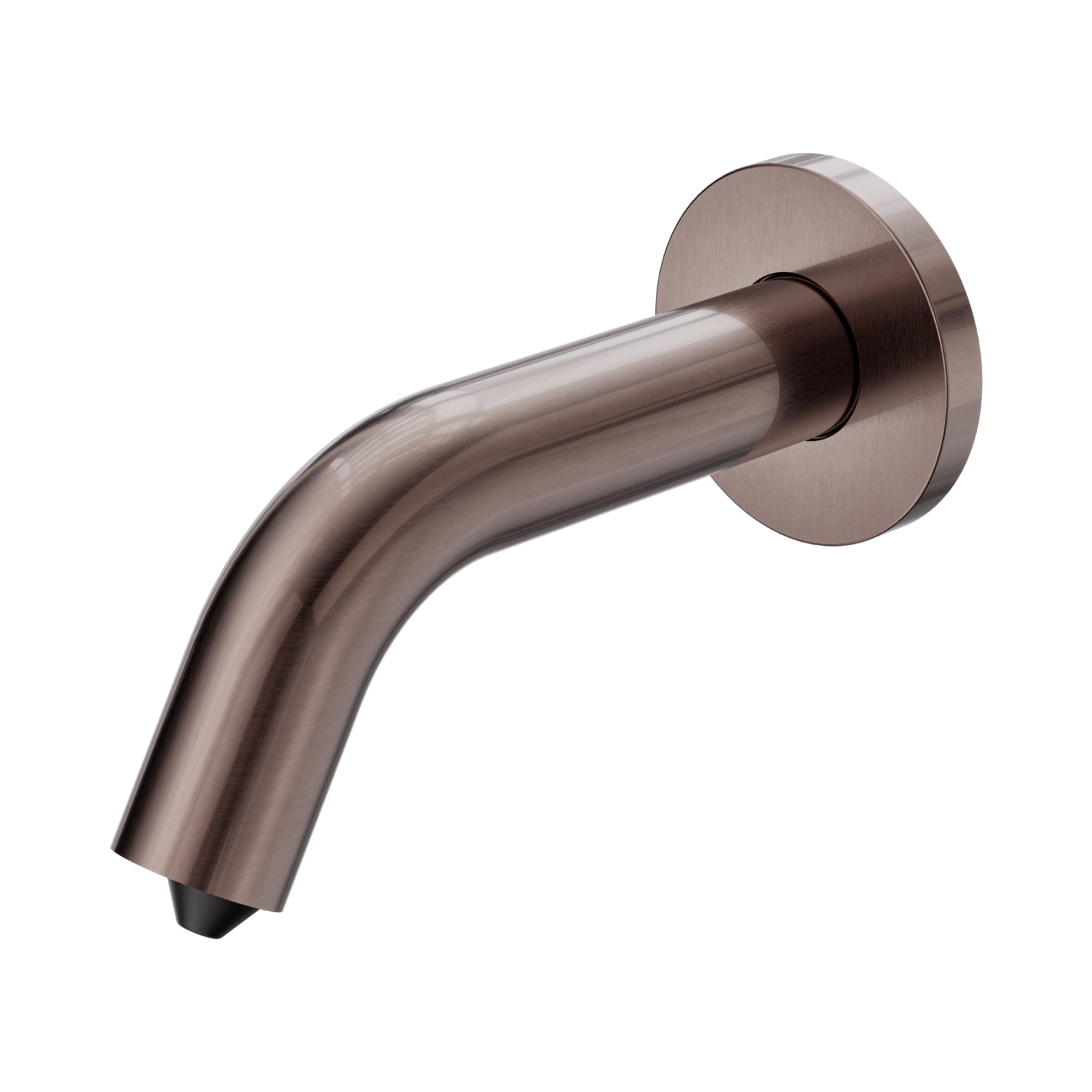 Nero Mecca wall-mounted soap sensor dispenser in brushed bronze, shown angled on white background