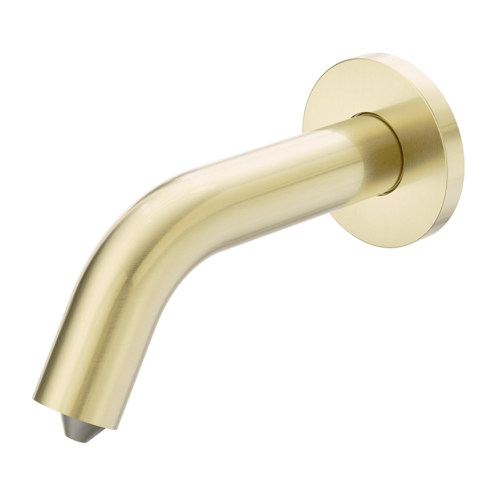 Nero Mecca wall-mounted sensor soap dispenser in brushed gold, shown close up on a white background