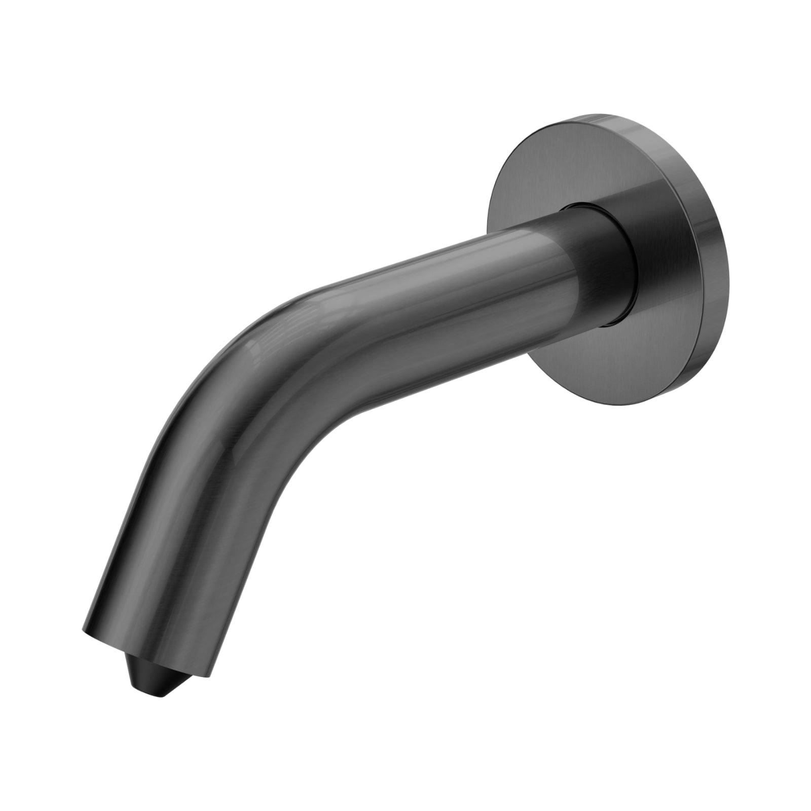 Nero Mecca wall-mounted soap sensor dispenser spout in gun metal, shown on a white background
