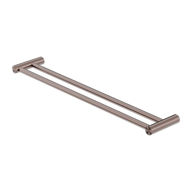 Nero New Mecca double towel rail in brushed bronze, 800mm stainless steel bathroom rail on white background