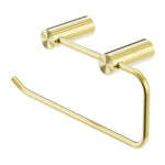 Nero New Mecca brushed gold hand towel rail with cylindrical wall mounts, shown on white background