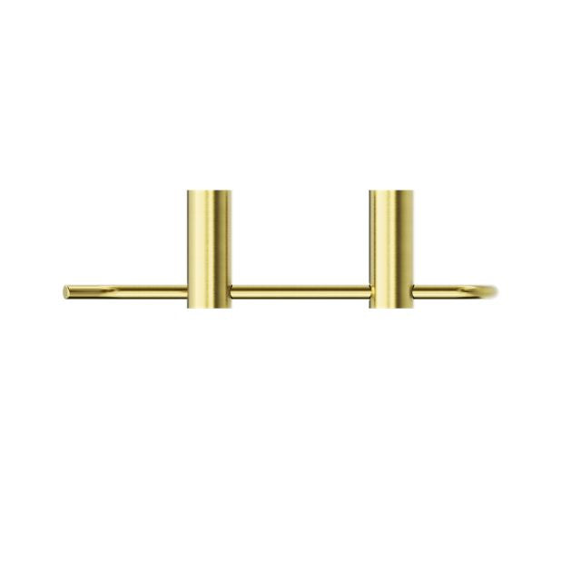 Nero New Mecca brushed gold hand towel rail with two vertical posts on a white background