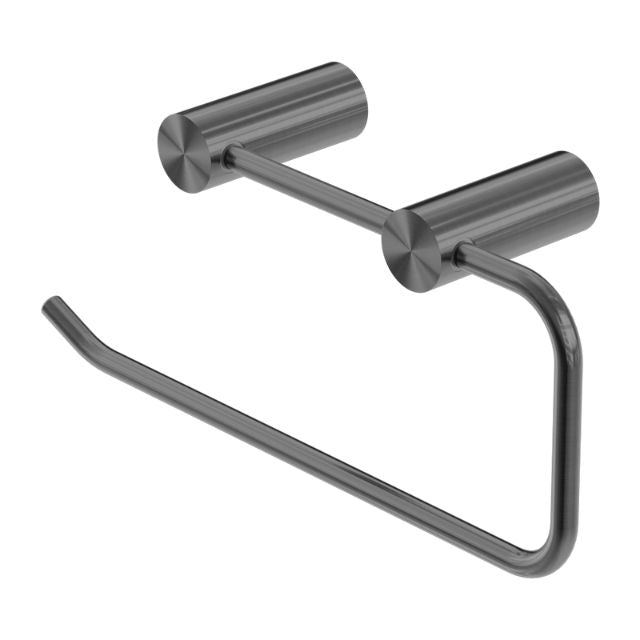 Nero New Mecca hand towel rail in gun metal, modern wall-mounted bathroom accessory with round fixings and straight rail