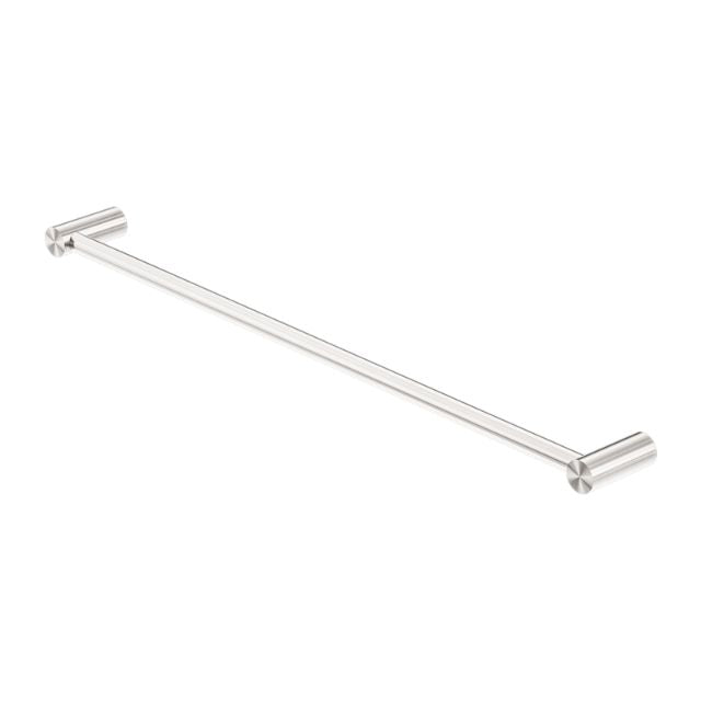 Nero New Mecca single towel rail, 600mm, brushed nickel, modern straight bar bathroom accessory