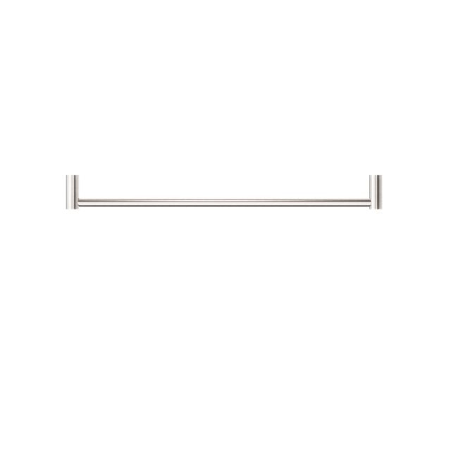 Nero New Mecca single towel rail 600mm in brushed nickel, simple straight bathroom rail on white background