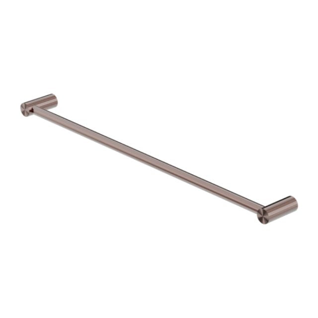 Nero New Mecca single towel rail 800mm in brushed bronze, shown angled on white background