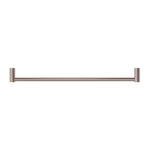 Nero New Mecca single towel rail 800mm in brushed bronze, shown front on with a slim cylindrical bar on white background