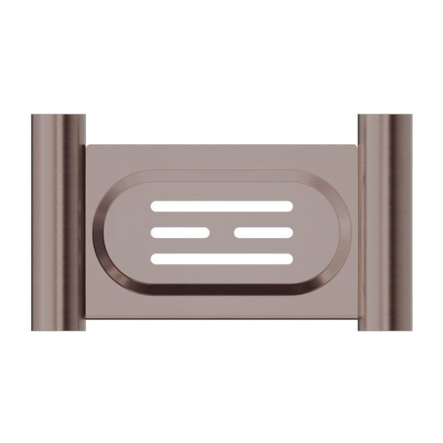 Nero New Mecca wall-mounted soap dish holder in brushed bronze, front view with concealed fixings