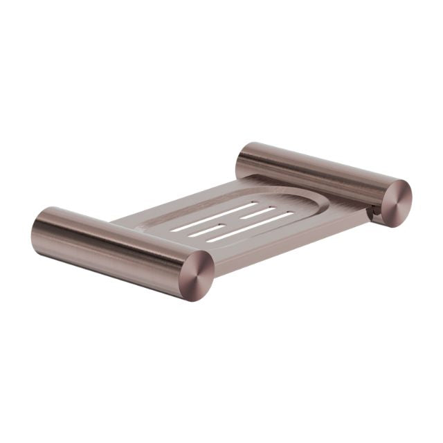 Nero New Mecca wall-mounted soap dish holder in brushed bronze finish, with concealed fixings and slotted tray