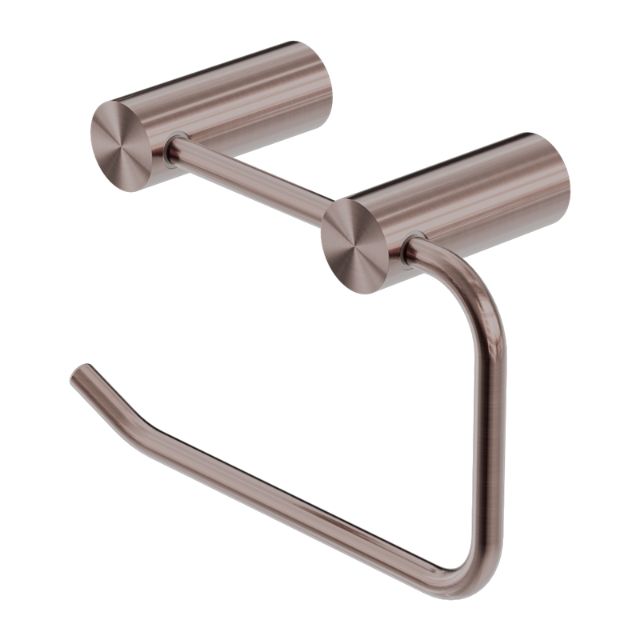 Nero New Mecca toilet roll holder in brushed bronze, modern wall-mounted bathroom accessory with sleek cylindrical posts