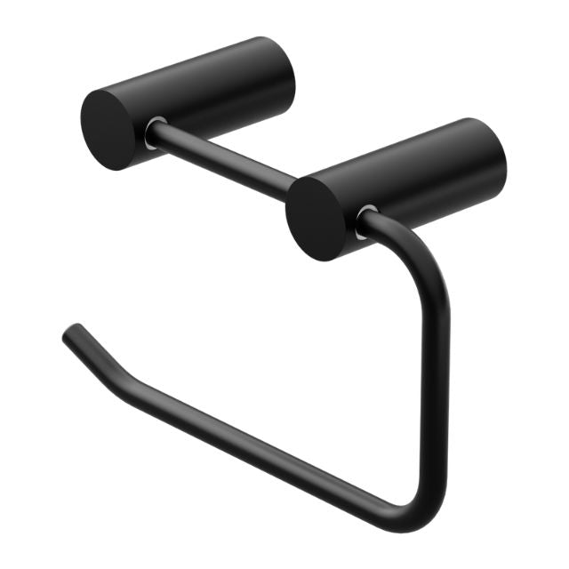 Nero New Mecca toilet roll holder in matte black, wall-mounted stainless steel bathroom accessory with spare roll holder arm