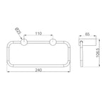 Technical drawing of Nero New Mecca towel ring, showing wall mount dimensions 240mm wide and 106.5mm high in brushed bronze outline