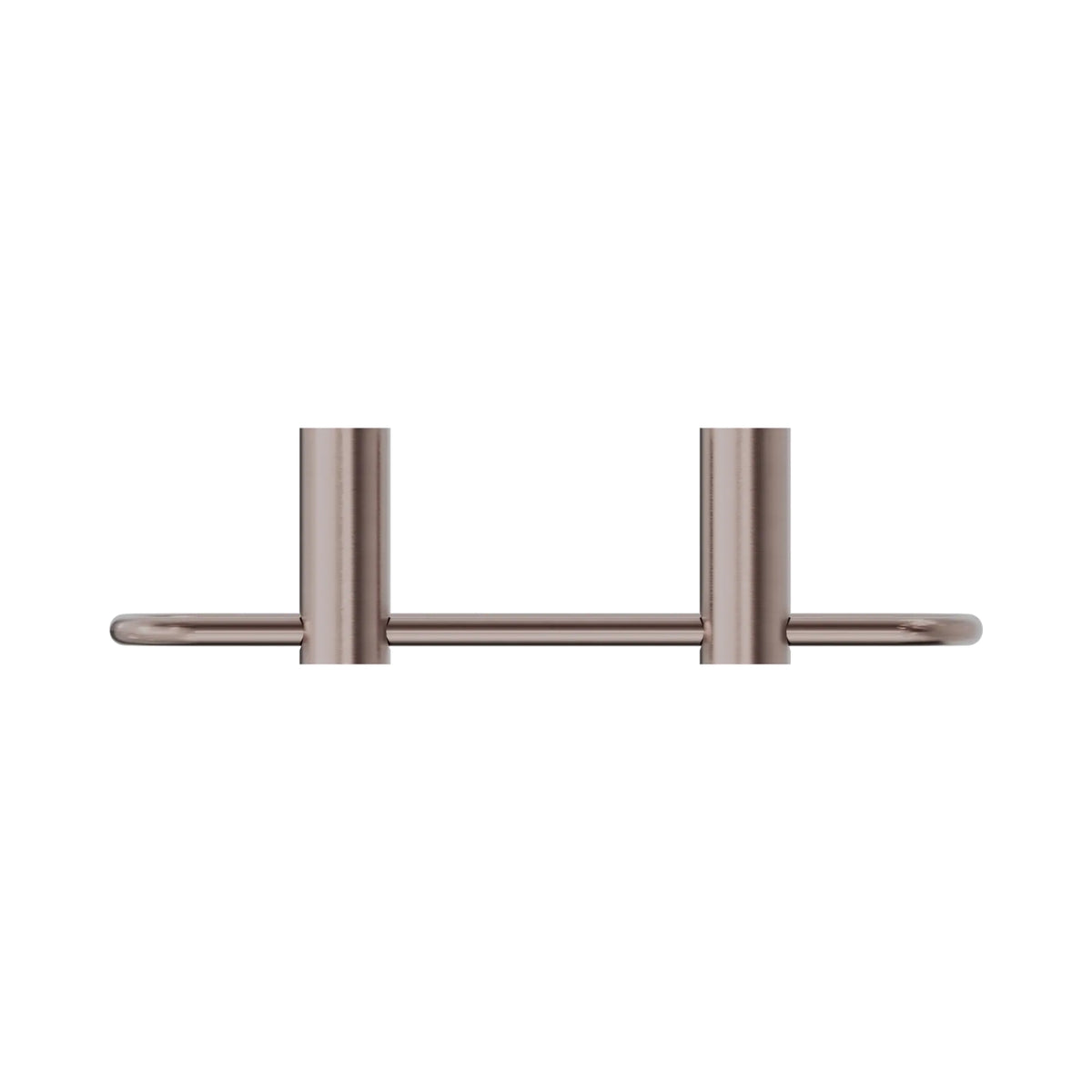 Nero New Mecca towel ring in brushed bronze, front view, with twin cylindrical wall mounts on a white background