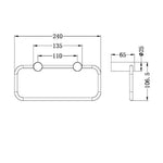 Nero New Mecca towel ring technical drawing in brushed nickel, showing 240mm width and 106.5mm projection