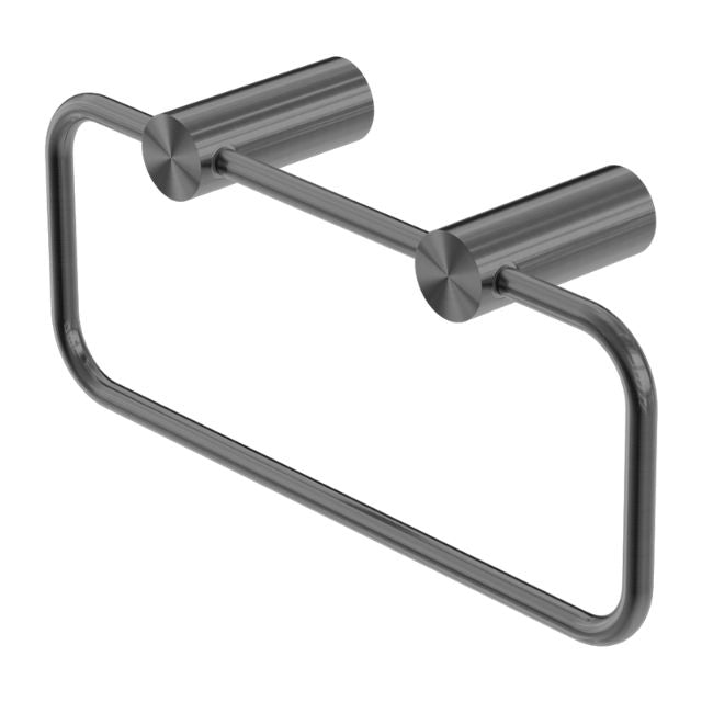 Nero New Mecca gun metal towel ring, stainless steel bathroom accessory with round wall mounts in a modern finish