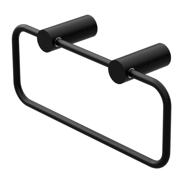 Nero New Mecca towel ring in matte black, wall-mounted bathroom hand towel holder on white background