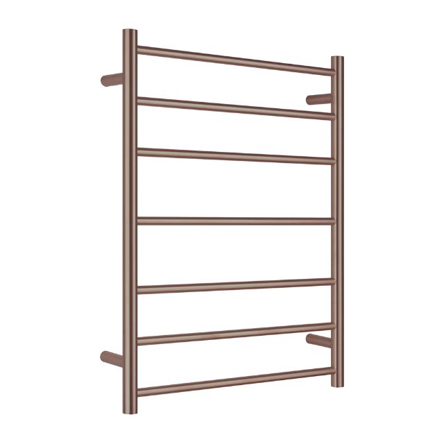 Nero non-heated towel ladder in brushed bronze, seven-bar bathroom accessory on white background