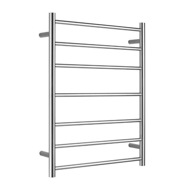 Nero non-heated towel ladder in chrome, seven-bar stainless steel bathroom accessory with wall brackets in front view