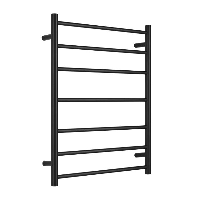 Nero non-heated towel ladder, matte black, freestanding 7-bar bathroom accessory with wall-leaning design