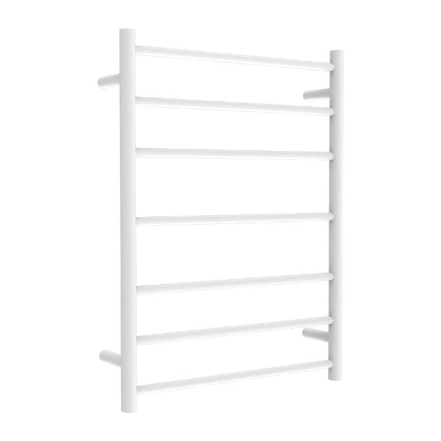 Nero matte white non-heated towel ladder with 7 bars, freestanding bathroom towel rack