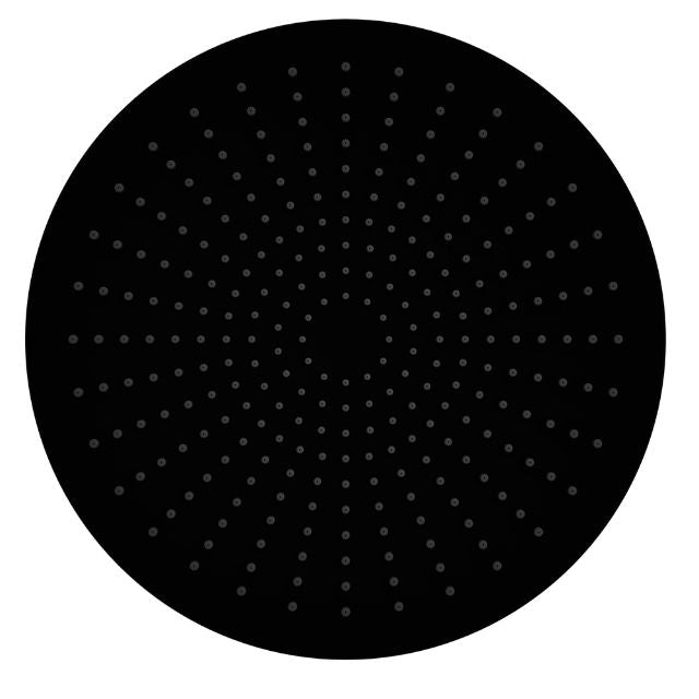 Nero Opal round 250mm shower head in matte black, front view, with single spray nozzles