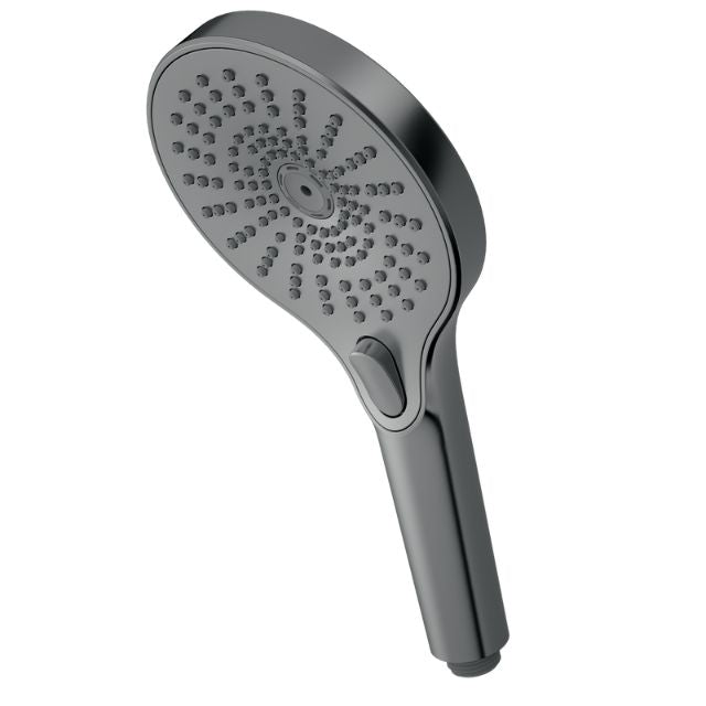 Nero Opal graphite hand shower with multiple spray outlets and slide-button control