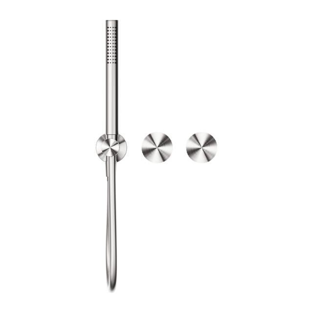 Nero Opal brushed nickel progressive shower system with separate wall plates and slim handheld shower rail