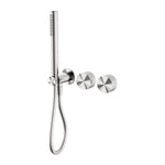Nero Opal progressive shower system in brushed nickel, wall-mounted with separate plate and handheld shower hose