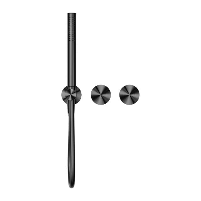 Nero Opal progressive shower system in graphite, with separate wall plates and hand shower