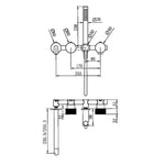 Nero Opal progressive shower system wall-mounted technical drawing with separate plate and 230mm spout, brushed bronze or bronze finish