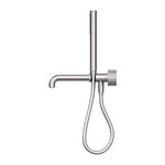 Nero Opal progressive shower system with separate plate and wall-mounted spout, brushed nickel finish