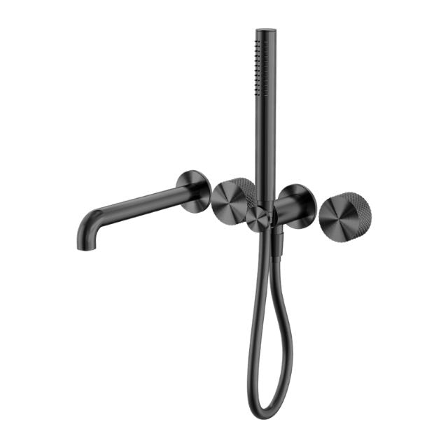 Nero Opal progressive shower system with separate plates and 230mm spout, graphite wall-mounted tapware