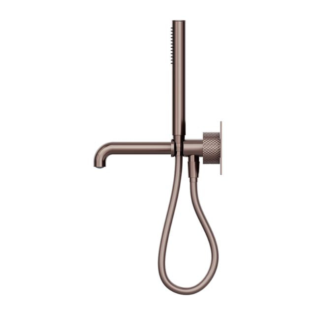 Nero Opal brushed bronze wall-mounted progressive shower system with 230mm spout and handheld shower hose