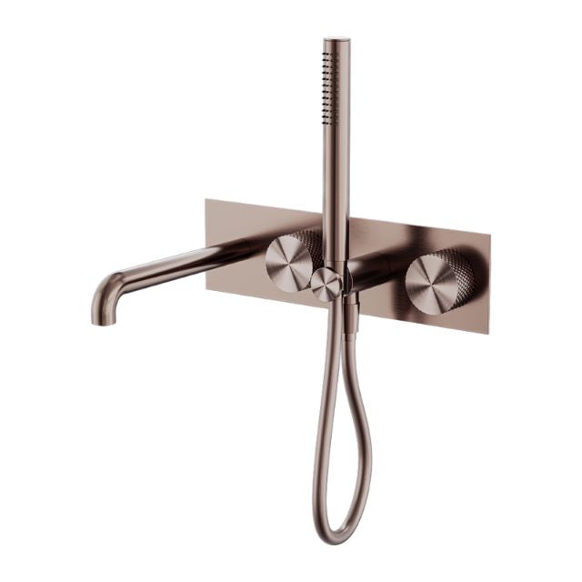 Nero Opal progressive shower system with 230mm wall-mounted spout, brushed bronze, with hand shower and controls