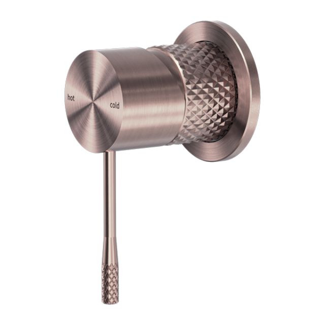 Nero Opal shower mixer in brushed bronze, wall-mounted with 60mm round plate and single handle