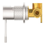 Nero Opal shower mixer in brushed nickel, side view with textured handle and brass wall body