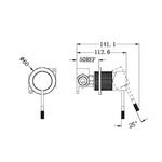 Nero Opal shower mixer technical drawing with 60mm backplate, graphite finish, front and side views, wall mounted, dimensions shown
