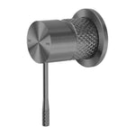 Nero Opal shower mixer in graphite, wall-mounted with 60mm backplate and knurled handle detail